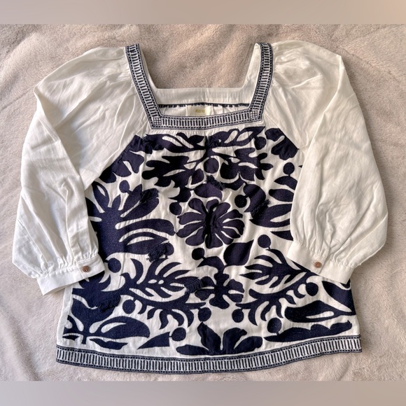 NWT Anthropologie Maeve Liyah Embroidered Top Cotton Linen Navy White Size 8 - Picture 13 of 15